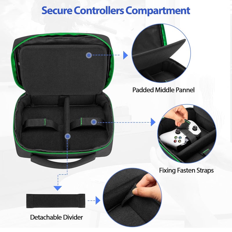 PGmoon Controller Travel Carrying Case Compatible with PS5 / PS4 / Xbox / Switch Pro and More Controllers, Protective Storage Bag for 2 Controllers & Other Accessories, Green (Patent Design) - Image 2